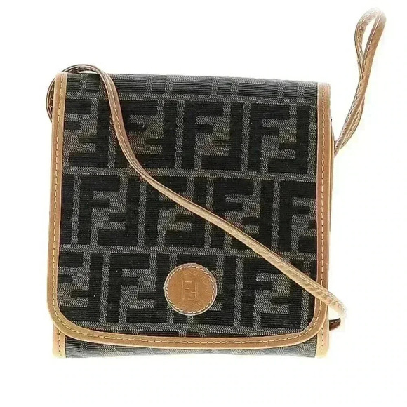 Fendi SAS Vintage Crossbody Brown Shoulder Bag Zukka Purse Logo S.A.S Roma Italy - Picture 1 of 13